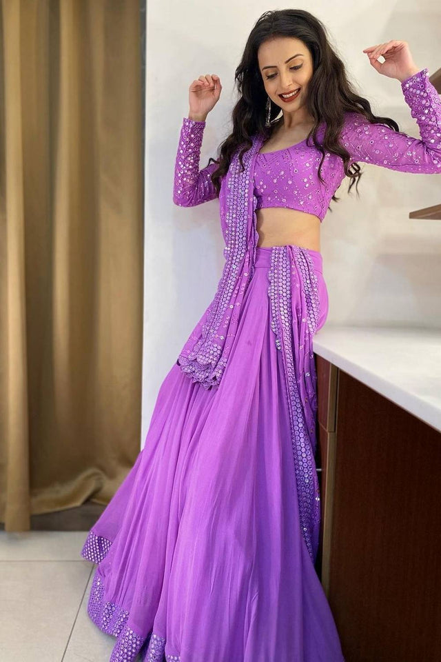 Lavender Sequin Georgette Lehenga