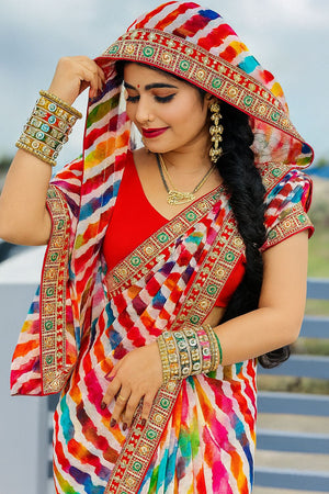 Multi Color Printed Georgette Saree (Leheriya)