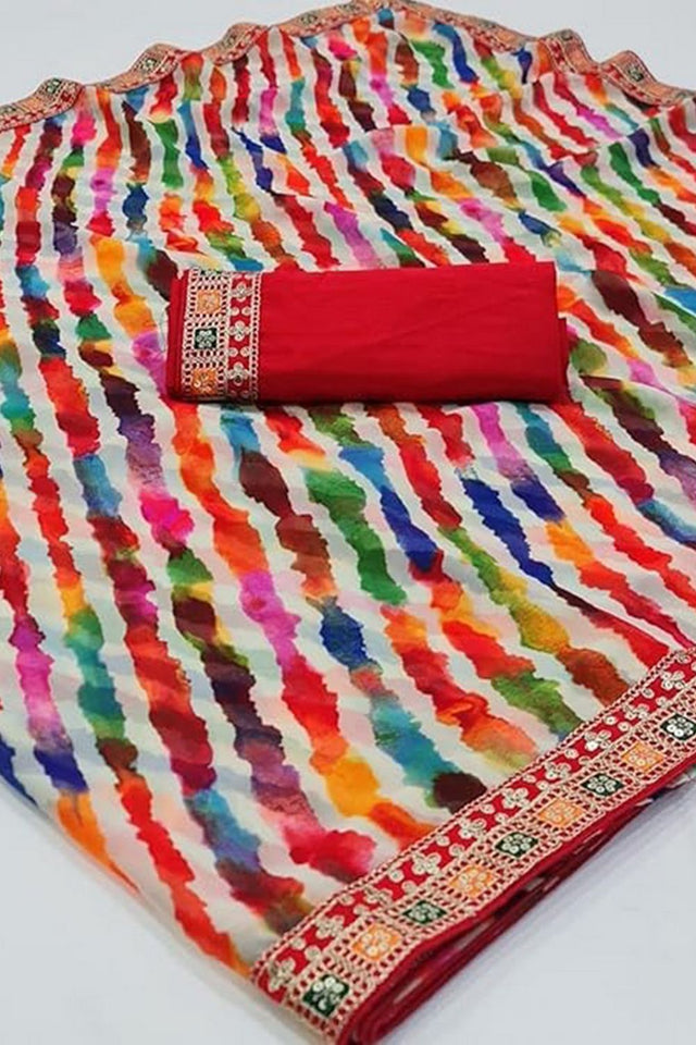 Multi Color Printed Georgette Saree (Leheriya)