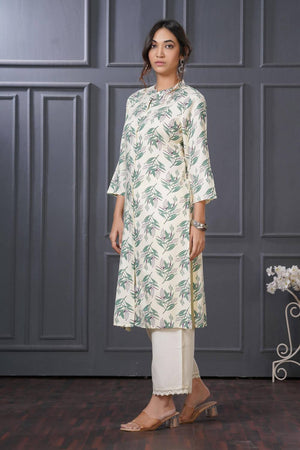 Green Floral Printed Rayon Kurti Pant Set