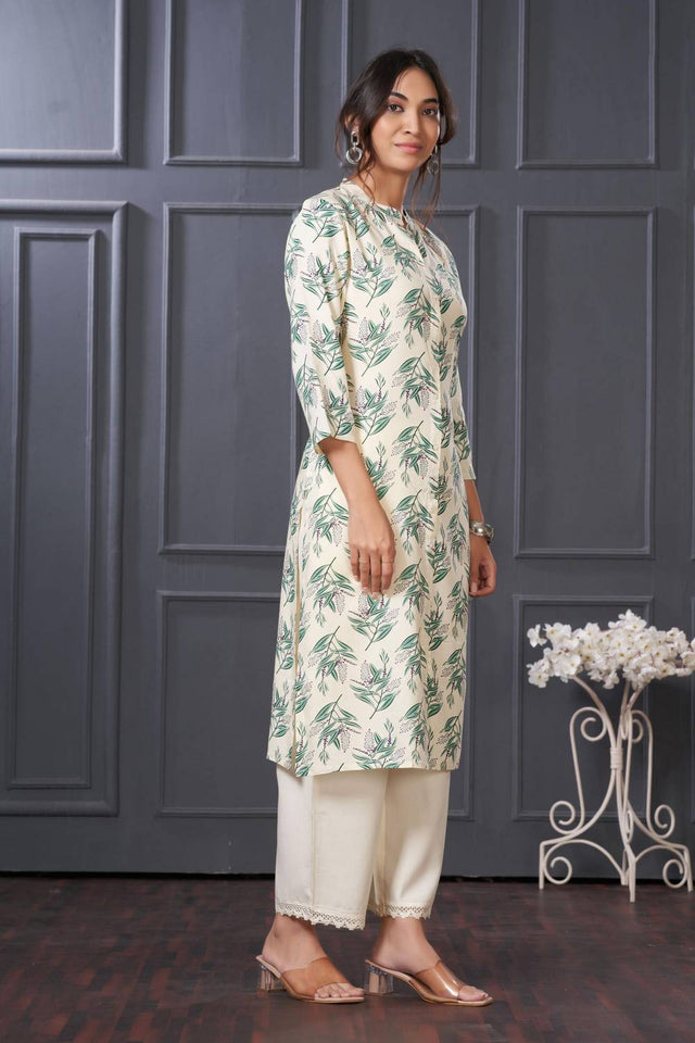 Green Floral Printed Rayon Kurti Pant Set