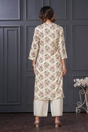 Olive Green Floral Printed Rayon Kurti Pant Set