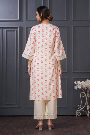 Pink Printed Rayon Kurti Pant Set