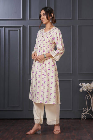 Violet Printed Rayon Kurti Pant Set