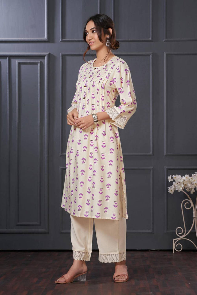 Violet Printed Rayon Kurti Pant Set