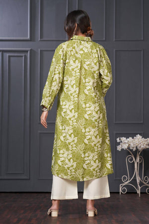 Green Printed Rayon Kurti Pant Set