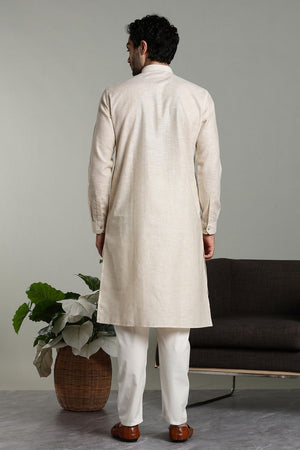 Mens Brown Solid Cotton Linen Kurta Set
