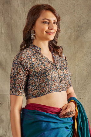 Beige Cotton Printed Short Sleeves Blouse