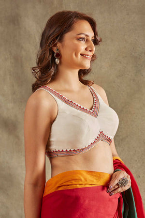 White Cotton Solid Sleeveless Blouse