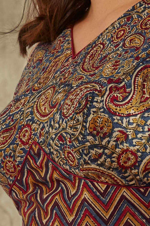 Beige Cotton Printed Sleeveless Blouse