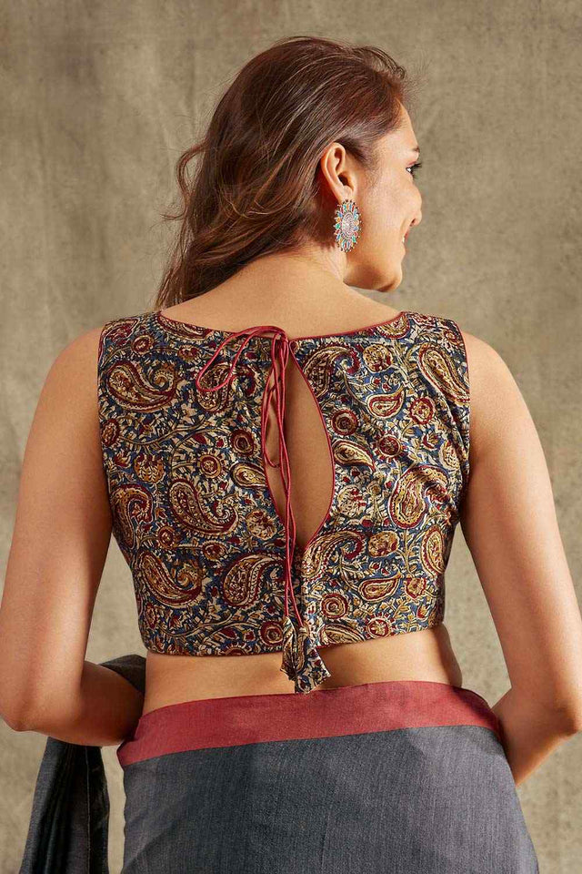 Beige Cotton Printed Sleeveless Blouse