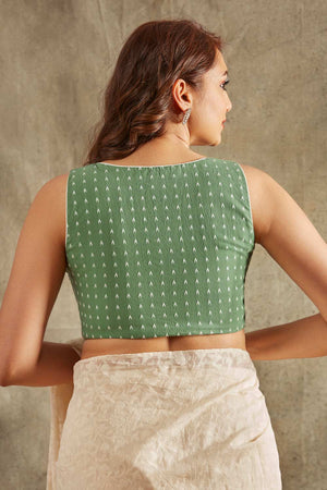 Green Cotton Printed Sleeveless Blouse