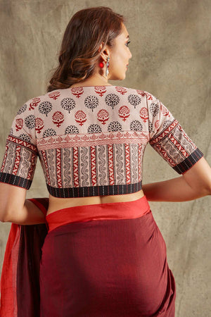 Beige Cotton Printed Short Sleeves Blouse