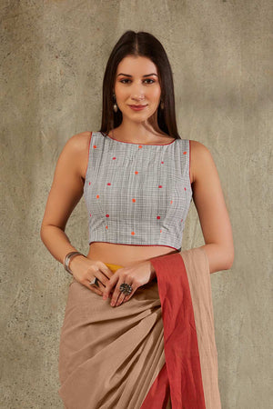 Grey Cotton Printed Sleeveless Blouse