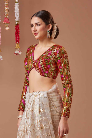 Red Embroidered Georgette Blouse