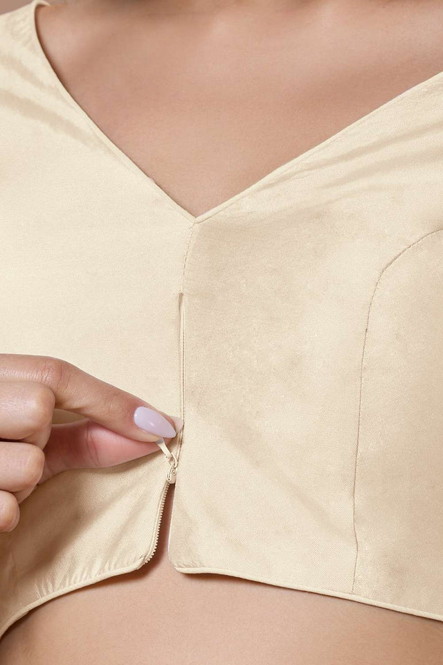 White Solid Silk V Neck Blouse