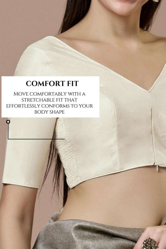 White Solid Silk V Neck Blouse