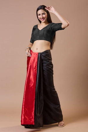 Black Solid Silk V Neck Blouse