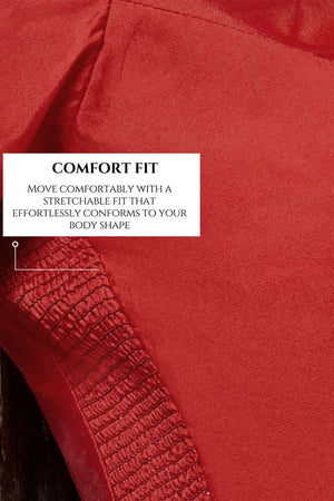 Red Solid Silk V Neck Blouse