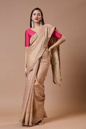 Pink Solid Silk V Neck Blouse