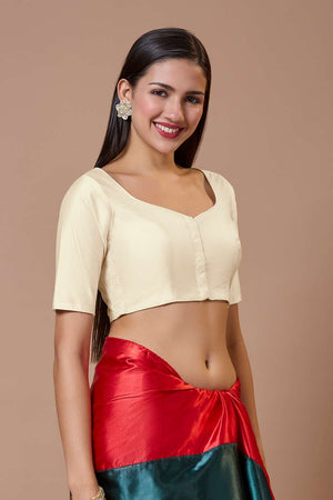 White Solid Silk Sweetheart Neck Blouse