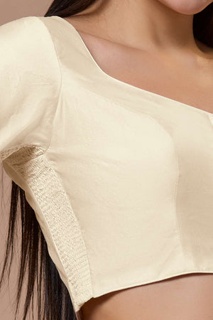 White Solid Silk Sweetheart Neck Blouse