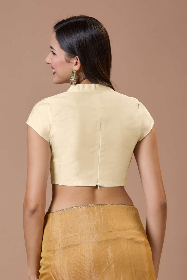 White Solid Silk Collar Neck Blouse