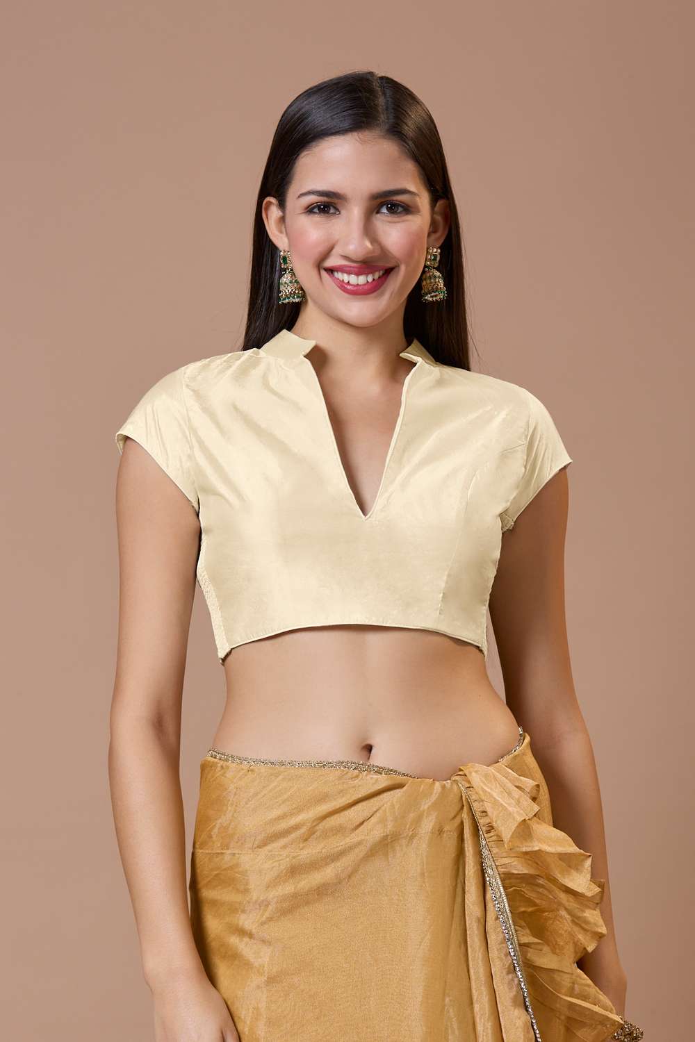 Buy White Solid Silk Collar Neck Blouse Online - KARMAPLACE