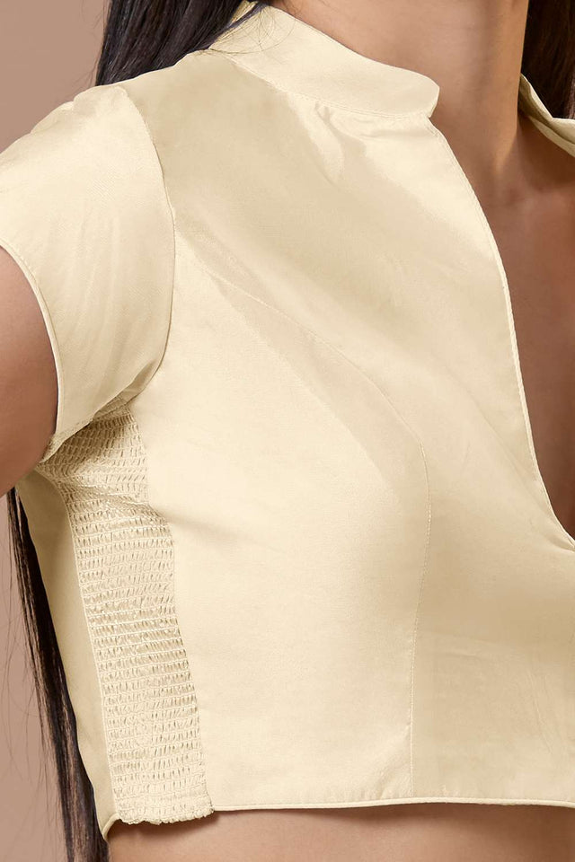 White Solid Silk Collar Neck Blouse