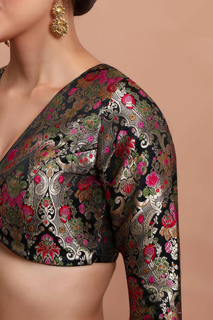 Black Woven Brocade Blouse