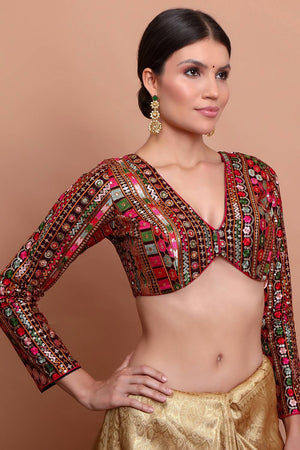 Wine Embroidered Georgette Blouse