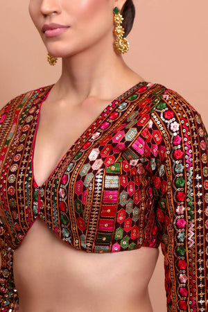 Wine Embroidered Georgette Blouse