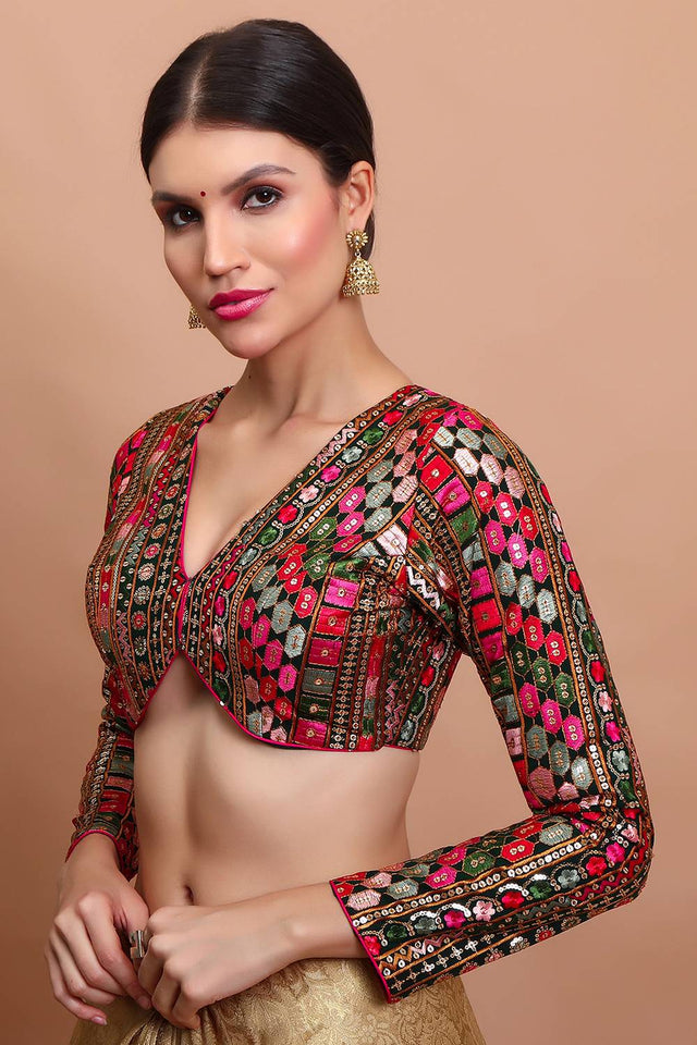 Green Embroidered Georgette Blouse