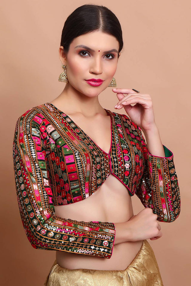 Green Embroidered Georgette Blouse