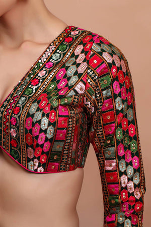 Green Embroidered Georgette Blouse