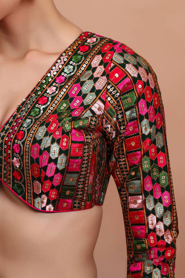 Green Embroidered Georgette Blouse