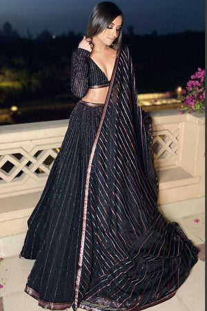 Black Sequin Georgette Lehenga