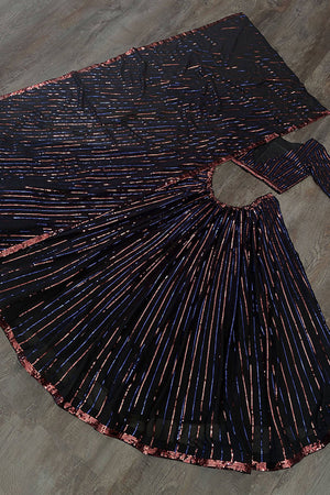 Black Sequin Georgette Lehenga
