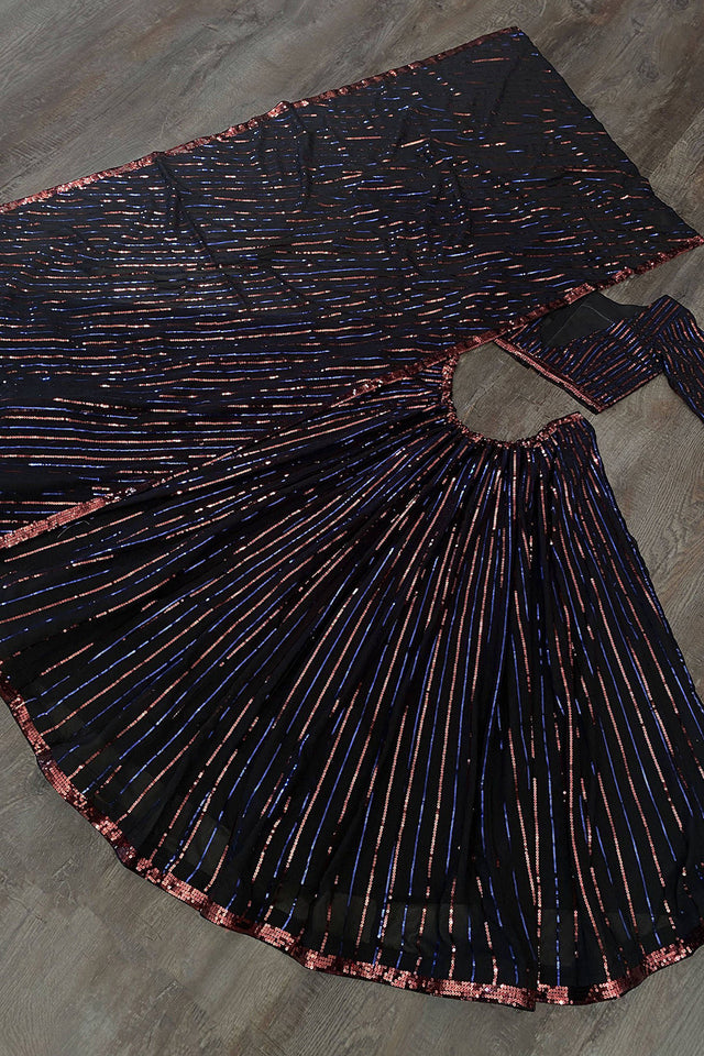 Black Sequin Georgette Lehenga