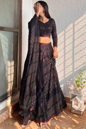 Black Sequin Georgette Lehenga