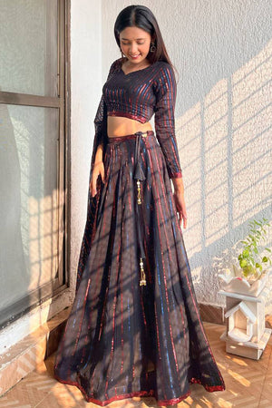Black Sequin Georgette Lehenga