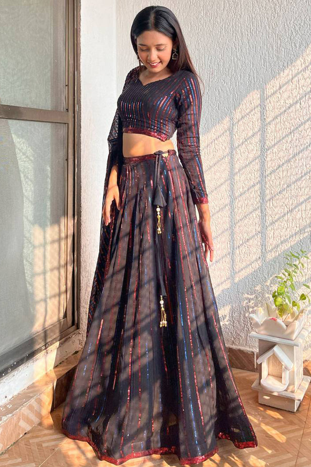Black Sequin Georgette Lehenga