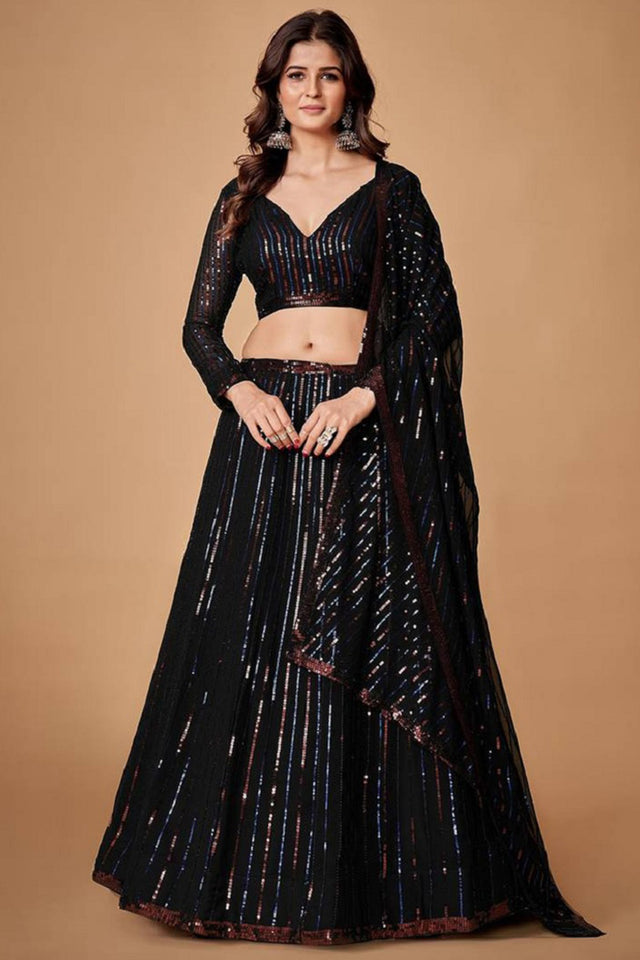 Black Sequin Net Lehenga