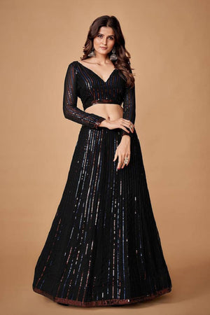Black Sequin Net Lehenga