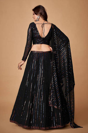 Black Sequin Net Lehenga