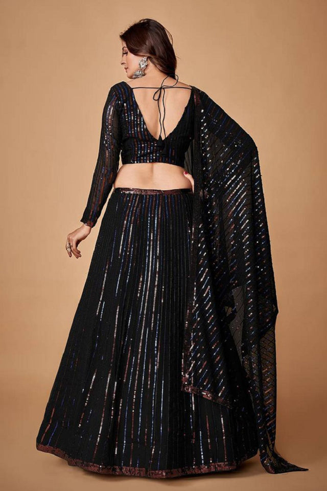 Black Sequin Net Lehenga