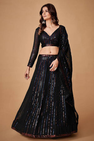 Black Sequin Net Lehenga
