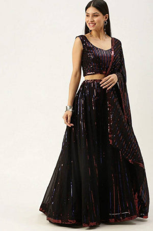 Black Sequin Net Lehenga