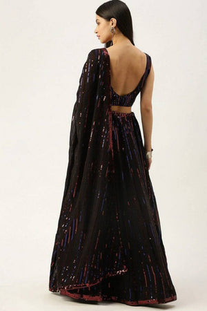 Black Sequin Net Lehenga