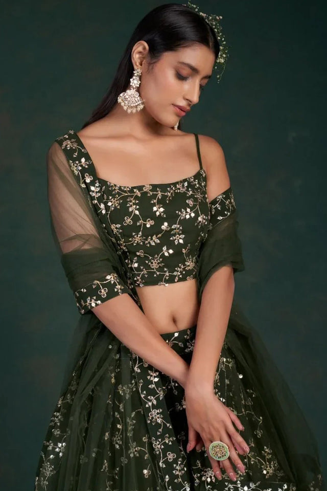 Green Sequin Georgette Lehenga